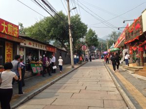 Main street in the small town beneath Xiang Shan