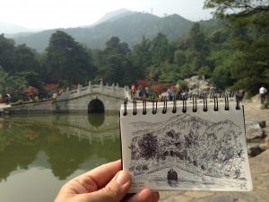 Sketching the landscape at Yangjing Hu (Spectacles Lake)